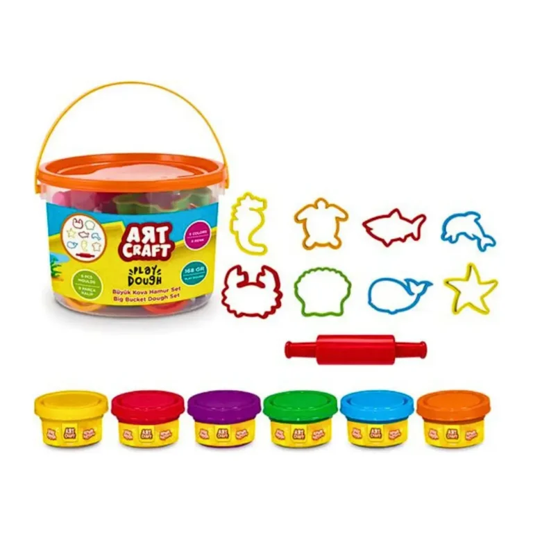 Art & Craft Grote Emmer Klei Set met 6 kleuren klei, vormpjes en roller - 168g kleiset voor kinderen vanaf 3 jaar