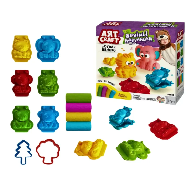 Child playing with a clay set, molding animal shapes.