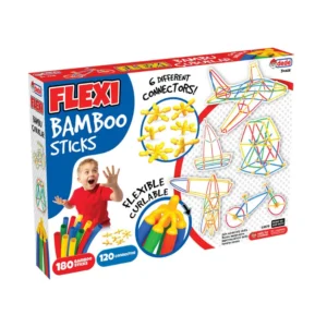 Een kind dat een complexe structuur bouwt met bamboe rietjes uit de 300-delige set.