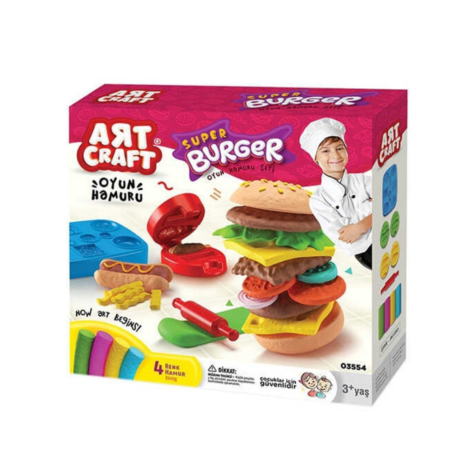 Twee kinderen spelen en leren met hamburger kleiset.