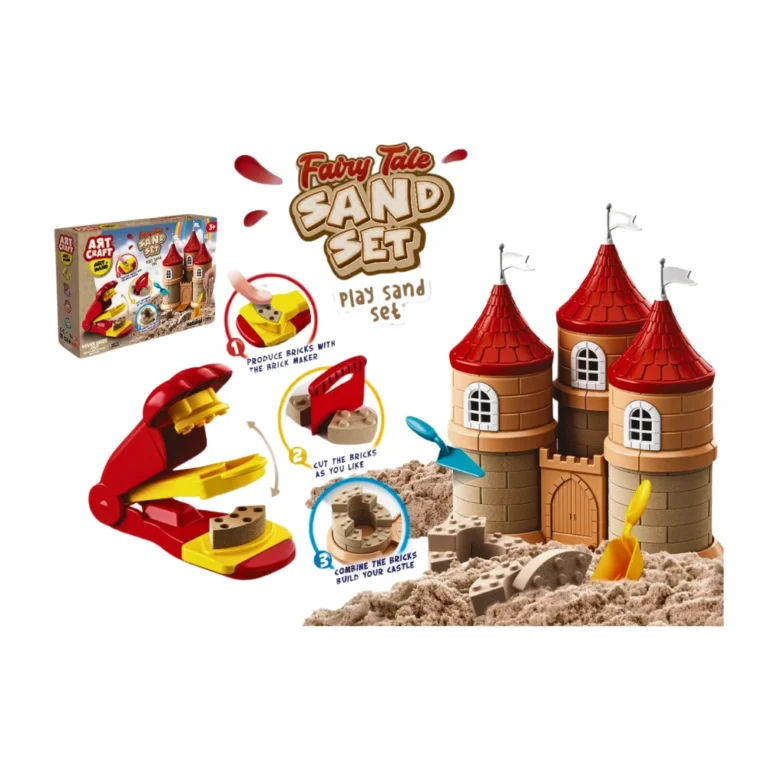 Verschillende accessoires en gereedschappen inbegrepen in de Speelzand Kasteel Set.