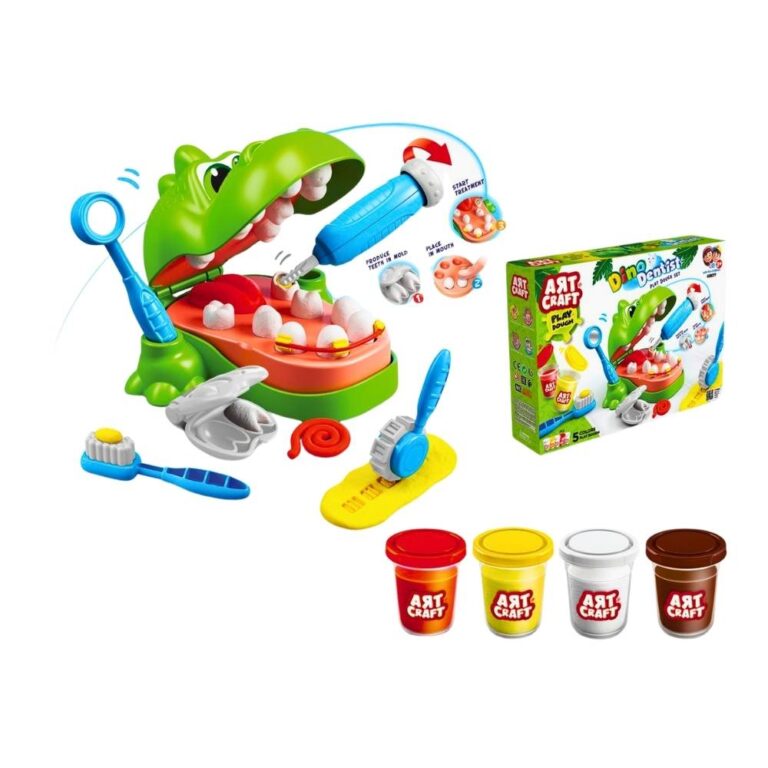 Dinosaurus tandarts klei set voor kinderen met speelklei en accessoires - Dino Dentist Play Dough Set