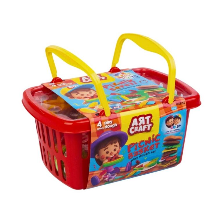 Picknick mand klei set met 15 accessoires en speelklei - Creatief kinderspeelgoed voor urenlang speelplezier.