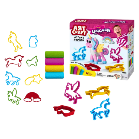 Verschillende eenhoornvormen en regenboogvormen uit de DEDE Art Craft Unicorn Klei Set